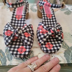 NWT Kate Spade Hayden Knot Gingham & Floral Block-Heel Sandals - Size 6.5